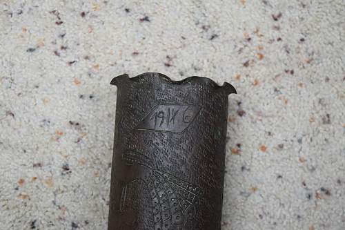 Can you help me identify the origin of this trench art shell casing?