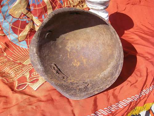 Ground dug Soviet helmets from Stalingrad area