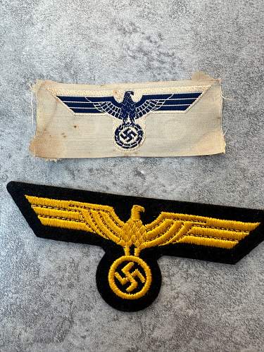 Kriegsmarine Costal Artillery Breast Eagle and Overseas Cap Eagle fresh finds need opinion