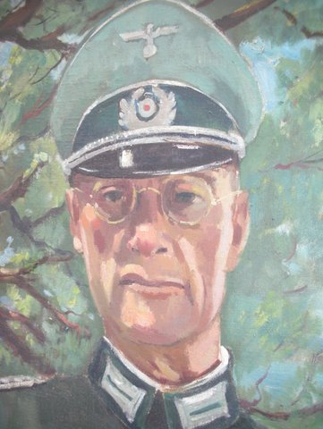 Rare War painting of Nazi Officer with Iron Cross and Wound badge.