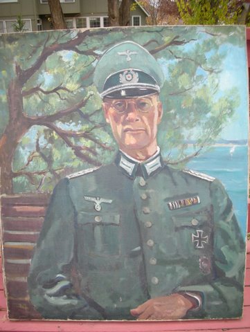 Rare War painting of Nazi Officer with Iron Cross and Wound badge.