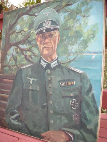 Rare War painting of Nazi Officer with Iron Cross and Wound badge.