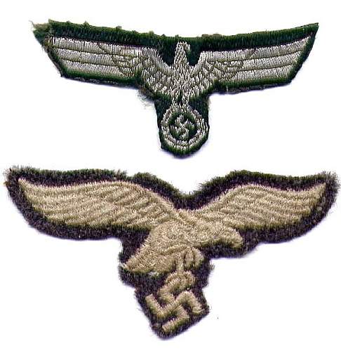 Two cap eagles: one Heer, one Luftwaffe.