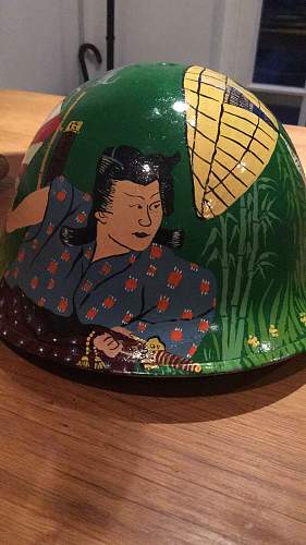 Unusual MKIV Painted British Turtle Helmet, Japanese scene