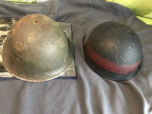Original WW2 MK3 helmet and 1944 dated dipatchet riders helmet with unknown camo?