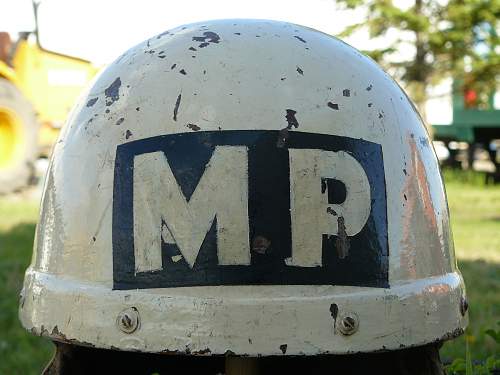 Canadian first pattern fiber Dispatch Rider helmet flashed to the Military Police