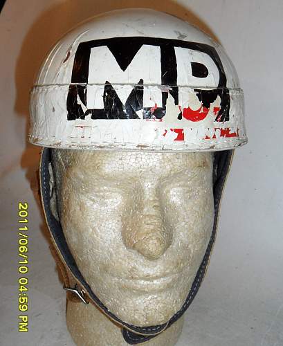 Canadian first pattern fiber Dispatch Rider helmet flashed to the Military Police