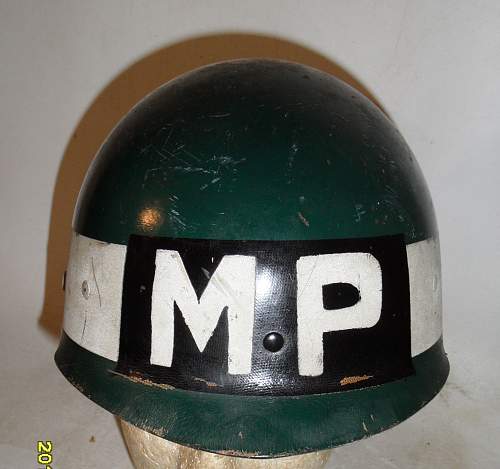 Canadian first pattern fiber Dispatch Rider helmet flashed to the Military Police