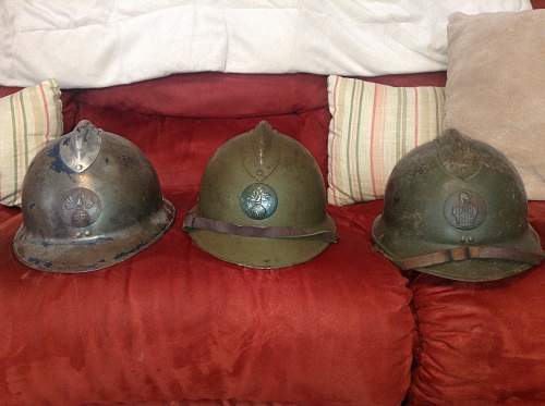 Three French helmets. M-26 Adrians, WW2? Dating?
