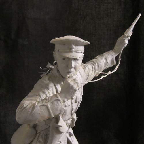 Royal Welsh Fusilier Lieutenant going over , sculpture