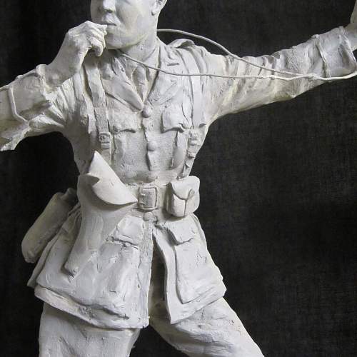 Royal Welsh Fusilier Lieutenant going over , sculpture