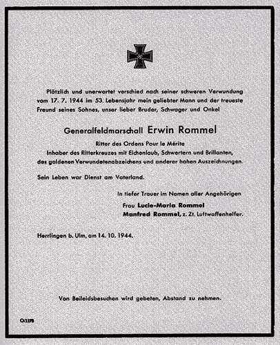 75th anniversary of the death of Erwin Rommel