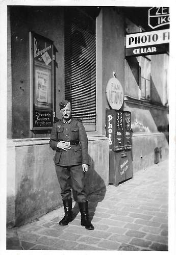 Advertisement. Photos of German soldiers with advertising signs.