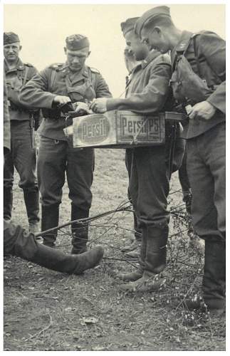 Advertisement. Photos of German soldiers with advertising signs.