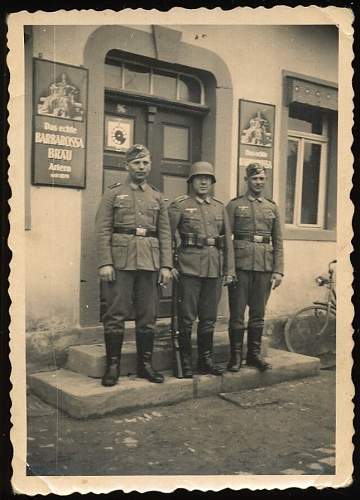 Advertisement. Photos of German soldiers with advertising signs.