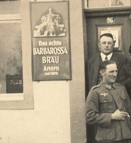 Advertisement. Photos of German soldiers with advertising signs.