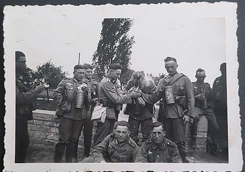 Advertisement. Photos of German soldiers with advertising signs.