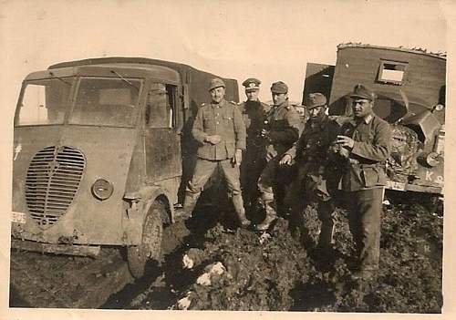 Advertisement. Photos of German soldiers with advertising signs.