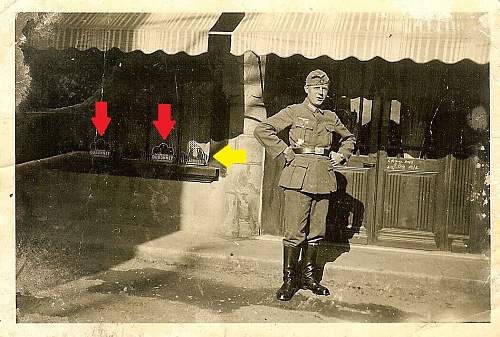 Advertisement. Photos of German soldiers with advertising signs.