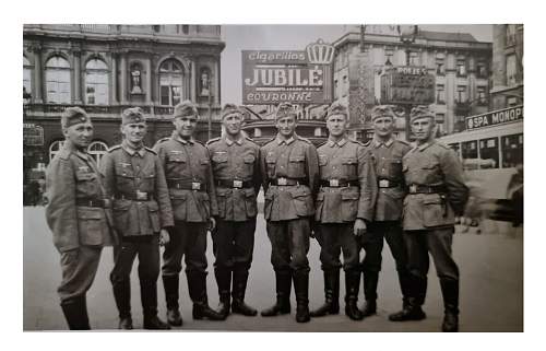 Advertisement. Photos of German soldiers with advertising signs.