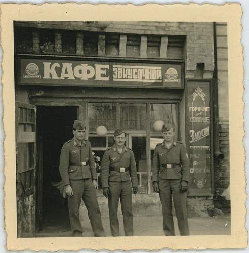 Advertisement. Photos of German soldiers with advertising signs.