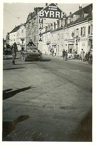 Advertisement. Photos of German soldiers with advertising signs.