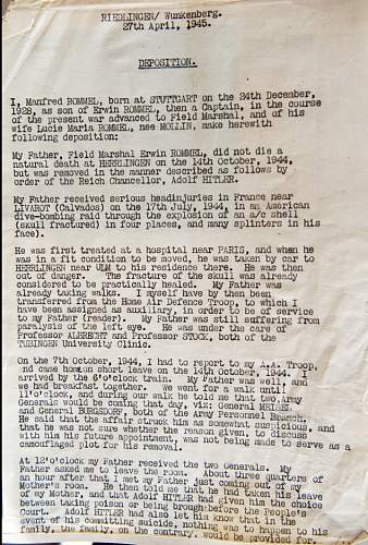 Letter about Rommels death