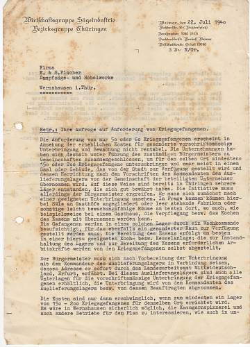 Translation of prisoners of war forced labour letter...
