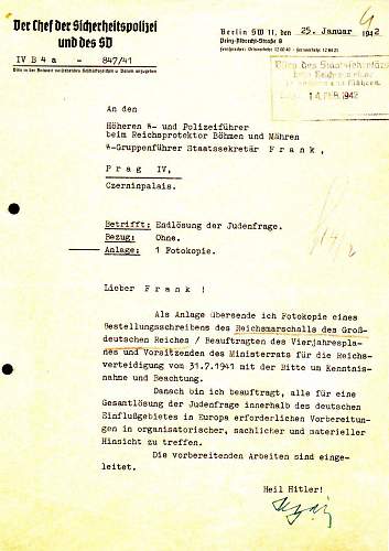 Information on SS-Obergruppenführer Reinhard Heydrich