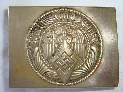 Early Nickeled Hitler Jugend Buckle w/RZM Code KH 24