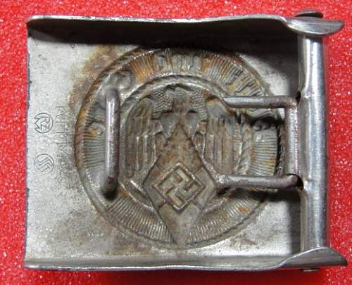 Early Nickeled Hitler Jugend Buckle w/RZM Code KH 24