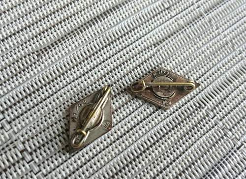 RZM marked M1/72 and M1/42 Hitler Jugend pin's - Real or fake?