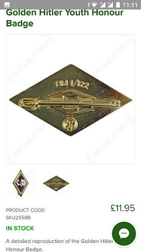 Hitler youth badge in gold