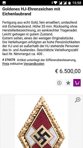 Hitler youth badge in gold