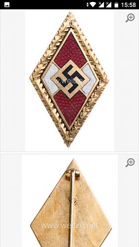 Hitler youth badge in gold