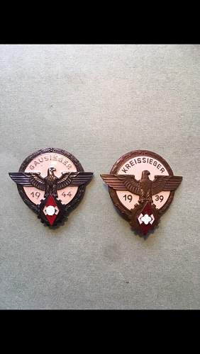 Two HJ victors badges. 1939 and 1944