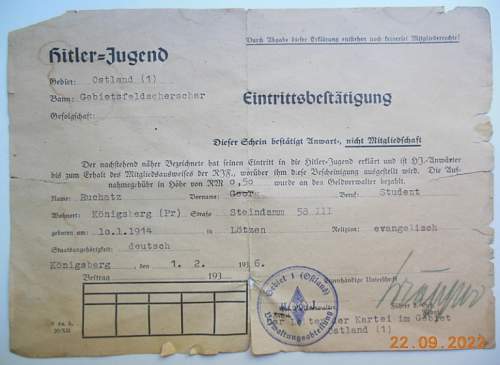 Hj gebietsdreieke and document from East Prussia