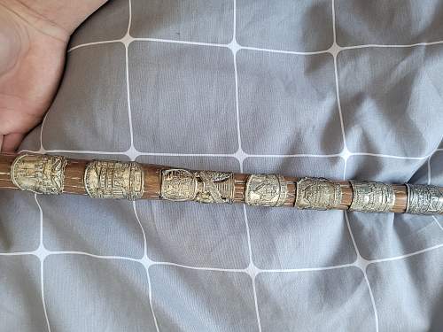 1933 Alps walking stick with hitler youth rally badges and rare nazi party issue on top