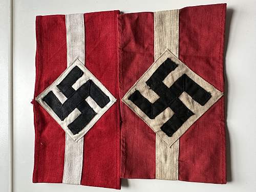 2 Hitler Youth armbands multi piece authentic? Reproduction?