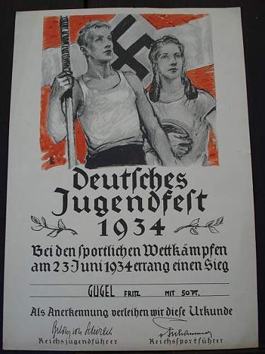 Deutsches Jugendfest 1934 Urkunden / Diploma