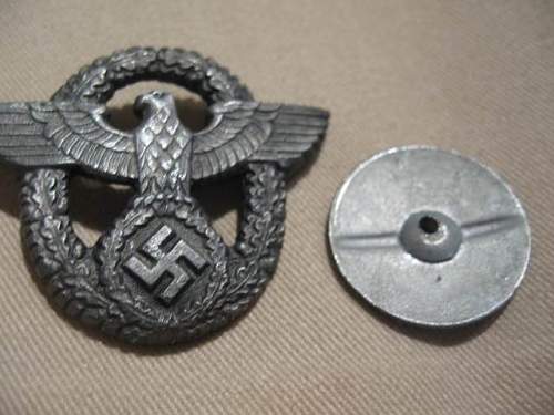 Hitler Youth Division Cap Eagle and Police Badge w/screw back: Authentic pieces?