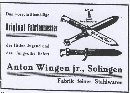 Klaas catalogue sheet of the HJ and Jungvolk Fahrtenmesser