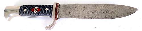 Very nice early no-ricasso, small diamond klass youth knife