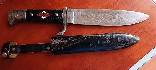 Worn Hj knife scarce maker mark