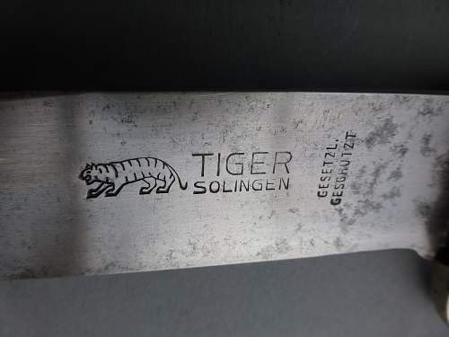 Early Tiger HJ Fahrtenmesser with Motto and the Owners name on top of the Hilt!