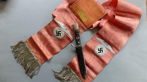Early HJ Fahrtenmesser with Motto by WKC with Political High leader Funeral Sash