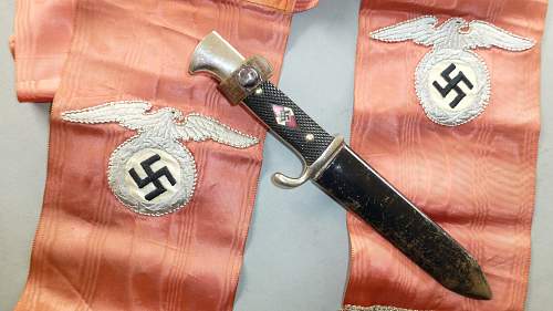 Early HJ Fahrtenmesser with Motto by WKC with Political High leader Funeral Sash