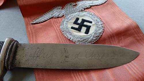 Early HJ Fahrtenmesser with Motto by WKC with Political High leader Funeral Sash