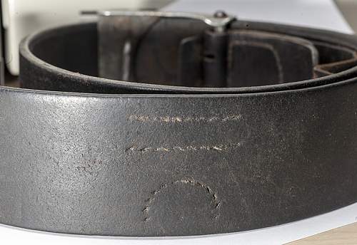 Imperial German Grey Steel Belt &amp; Buckle, interesting sewing holes?