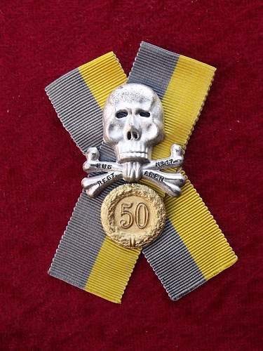 Brunswick Hussars 50 Year Traditions Skull Veterans badge